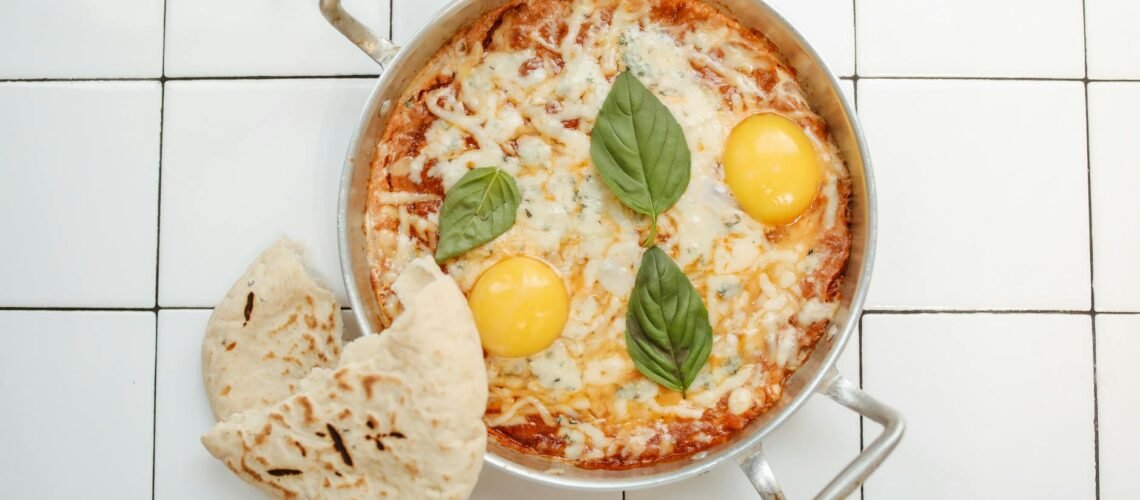 a shakshuka with eggs