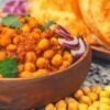 bowl of delicious stewed chickpeas with onion